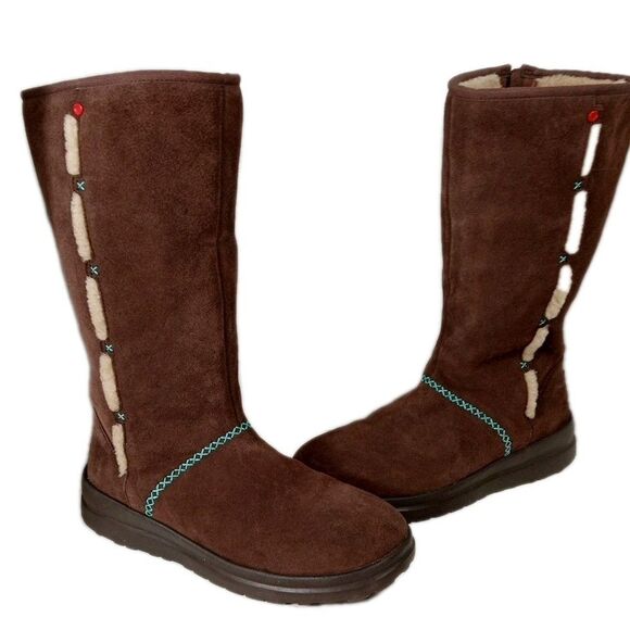 UGG Australia Tall Boots Women 10 Brown Suede Zip up I HEART Kisses Aztec Boho - Picture 2 of 11